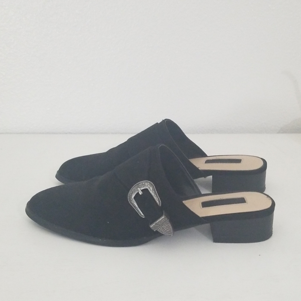 Forever 21 Black Western Buckle Mules-Size 7